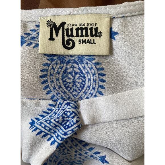 Show Me‎ Your Mumu Women's Small Sarah Swing Tank Blue Printed Blouse Sleeveless - Picture 3 of 4